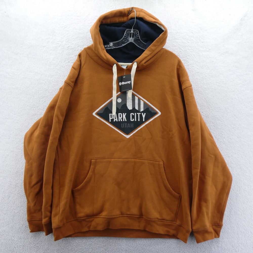 Ouray Hoodie‎ Mens Large Park City Utah Mountain Graphic Brown Pullover Cotton